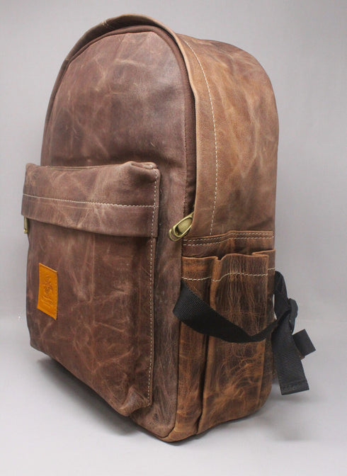 Rugged Rank Genuine Leather Tan Brown Backpack